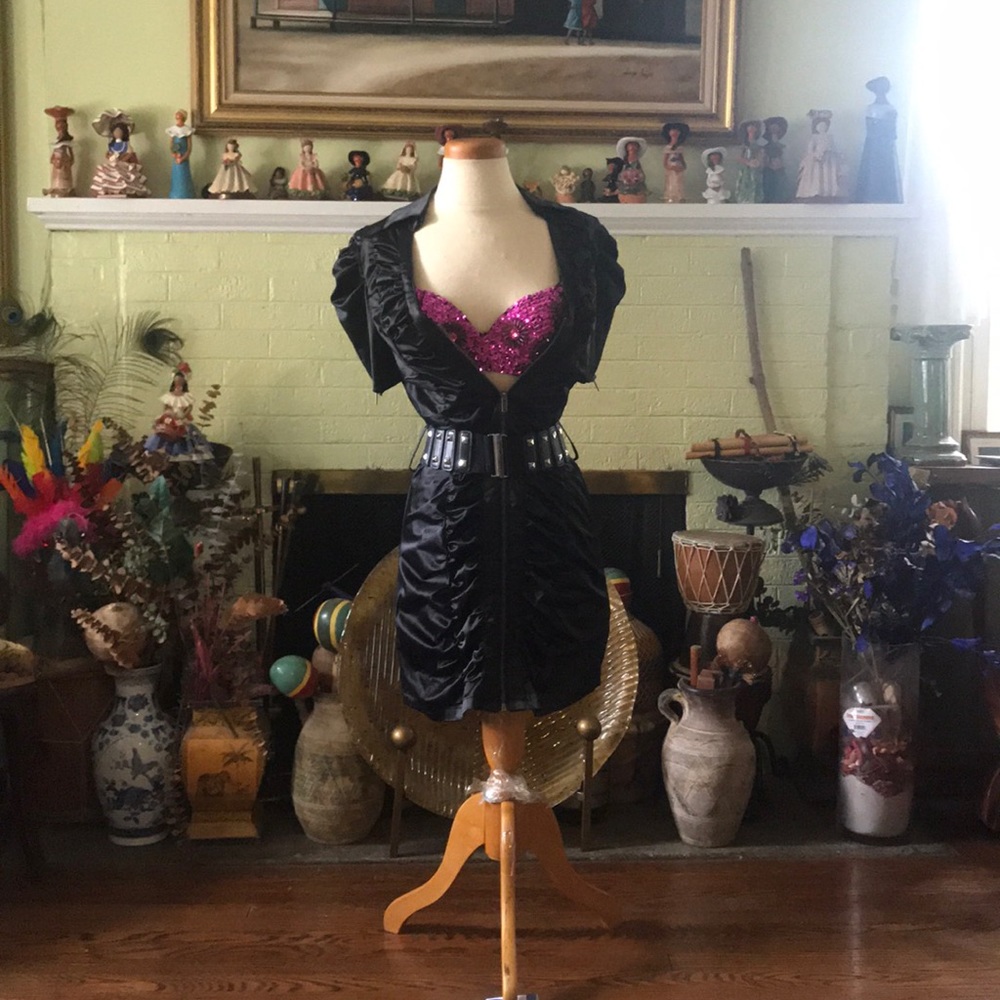 Black Zip Front Dress with Belt